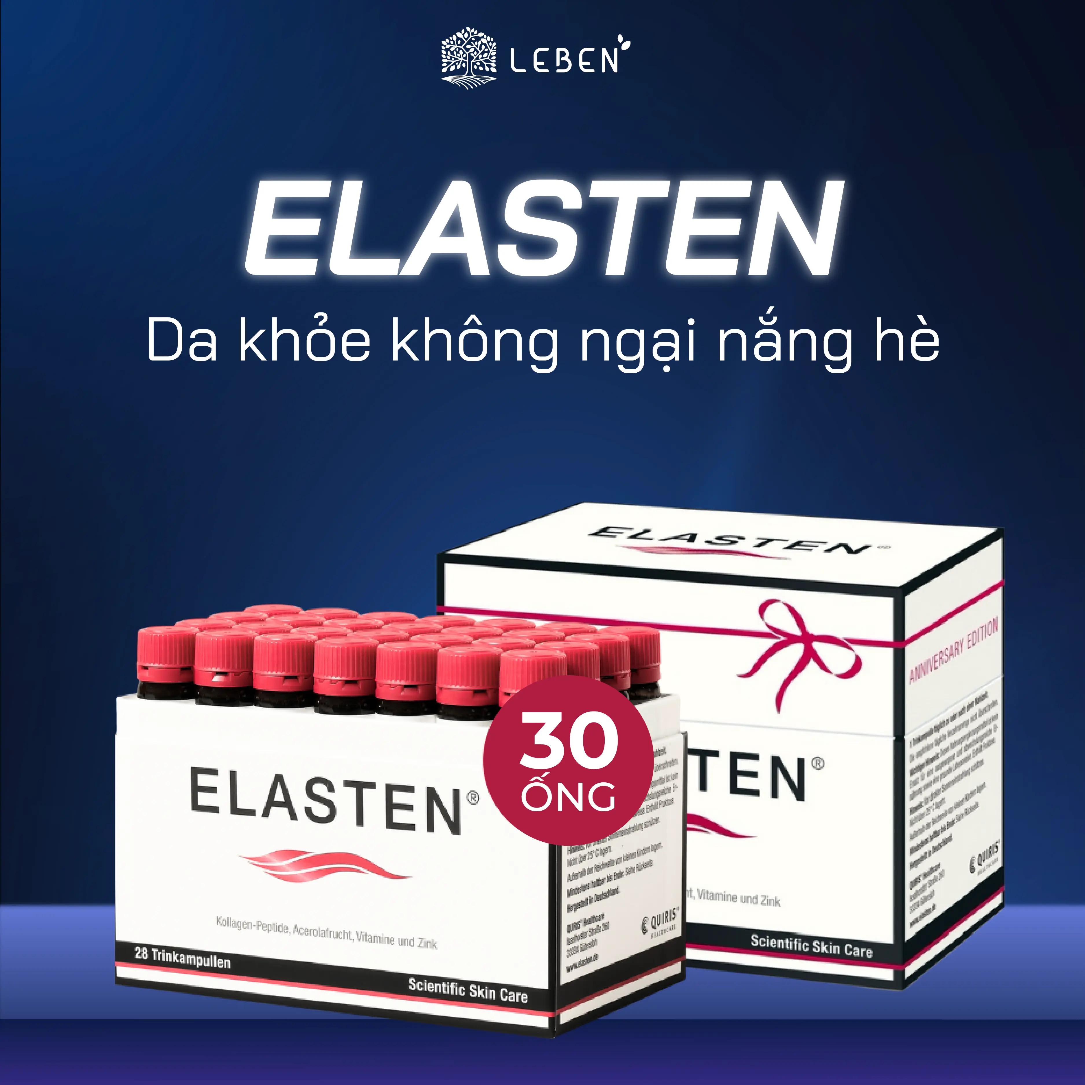 2 Hộp Collagen Elasten Giúp Da Căng Mịn, Chống Lão Hóa, Hỗ Trợ Cho Tóc Chắc Khỏe 2x28 ống 25ml