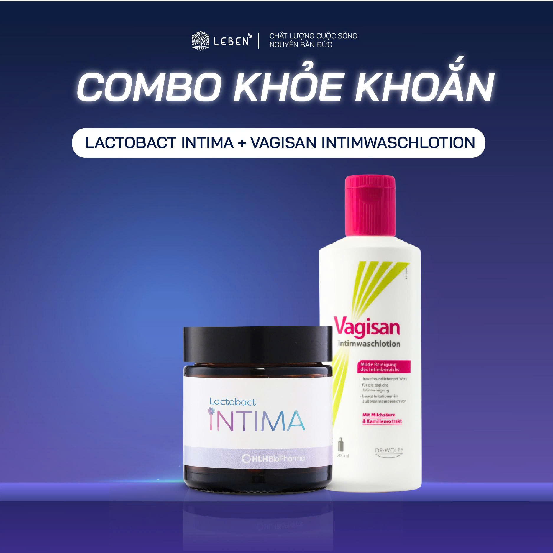 Combo men vi sinh phụ nữ Lactobact intima và dung dịch vệ sinh Vagisan làm sạch vùng bí mật, cân bằng cô bé
